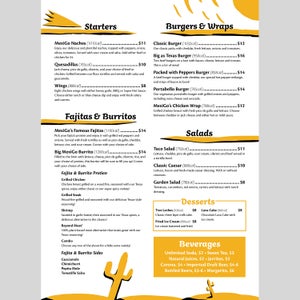 The new menu designed for MexiGo!